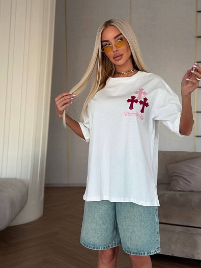 Женская оверсайз футболка белого цвета Chrome Hearts premium   