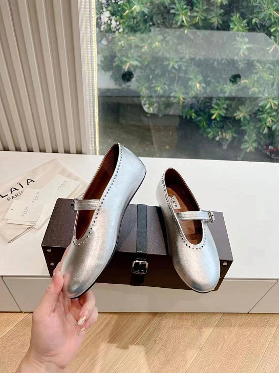 Женские кожаные балетки Alaia Strass Suede premium