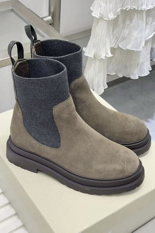 Женские замшевые сапоги Brunello Cucinelli premium - Beige
