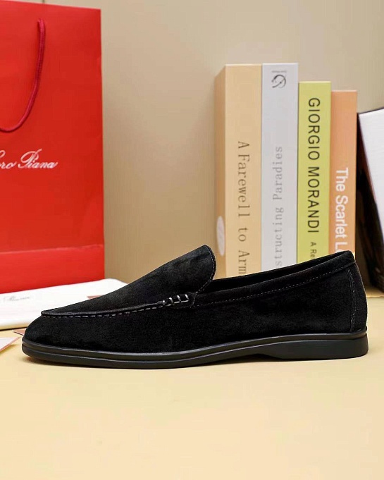 Мужские замшевые лоферы Loro Piana Summer Walk - Black