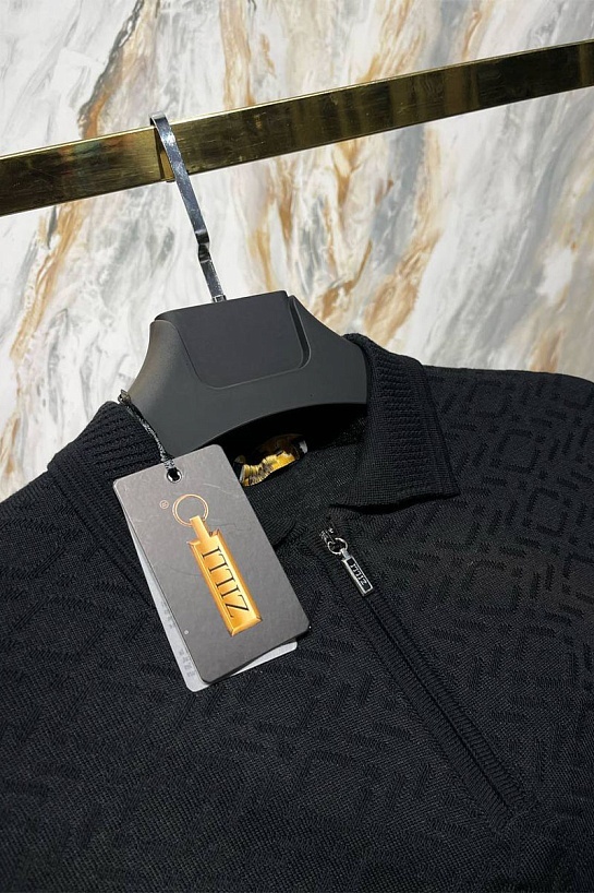 Мужское поло чёрного цвета Zilli zip neck