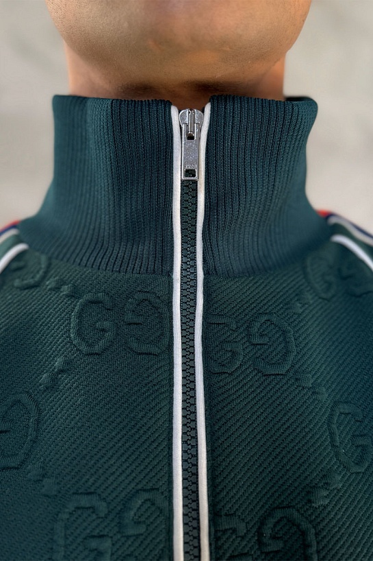 Зелёная кофта на молнии Gucci GG jacquard