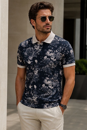 Мужское поло Etro "Floral" - Navy   