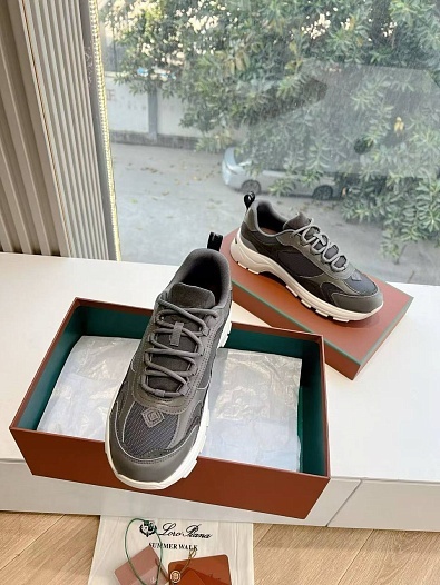 Женские кожаные кроссовки Loro Piana Premium - Grey   