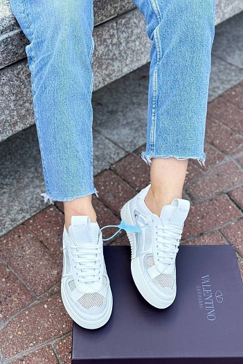 Женские комбинированные кроссовки Valentino "VLTN" - White   