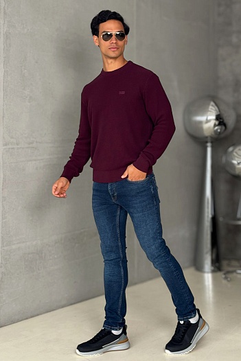 Мужской джемпер бордового цвета Hugo Boss logo-embroidered   