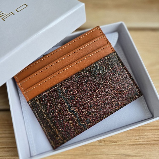 Кожаный кардхолдер Etro с узором пейсли 10x8 см   