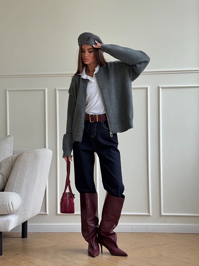 Женская кофта с шапкой Ganni серого цвета   