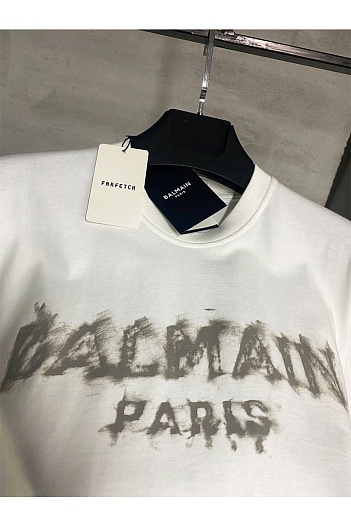 Футболка белого цвета Balmain Paris logo-print   