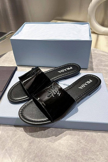 Женские кожаные шлёпанцы Prada Premium - Black   