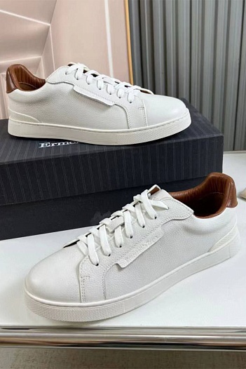 Кожаные кроссовки Ermenegildo Zegna белого цвета   