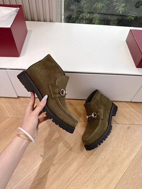 Женские замшевые лоферы Gucci premium - Khaki