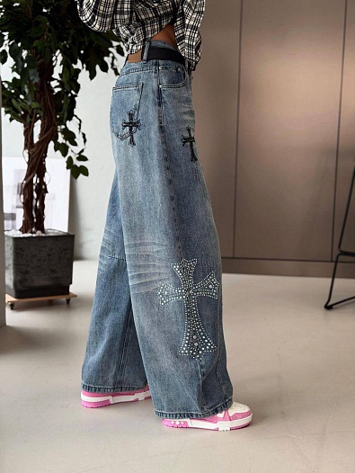 Женские голубые джинсы Chrome Hearts premium   