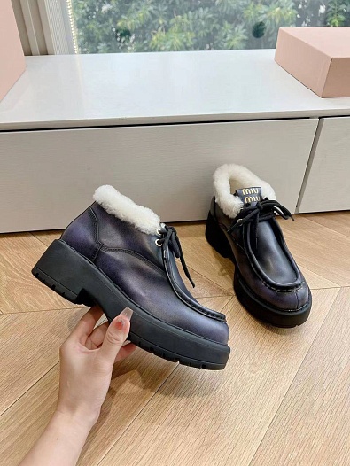 Женские кожаные ботинки с мехом MIU MIU Premium   