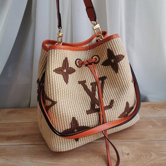 Женская сумка Louis Vuitton NeoNoe Handbag Monogram Raffia MM 26x26x17.5 см