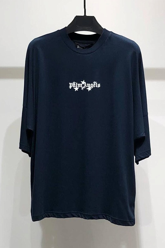 Тёмно-синяя оверсайз футболка Palm Angels "Stars"
