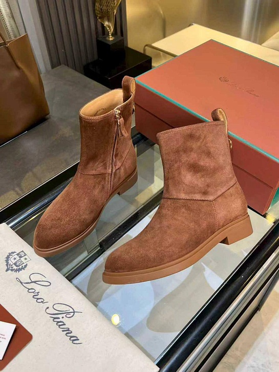 Женские замшевые сапоги Loro Piana premium - Brown