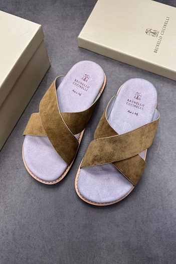 Замшевые шлёпанцы Brunello Cucinelli Crossover - Khaki   