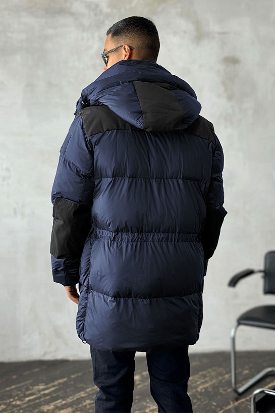 Удлинённый тёмно-синий пуховик Burberry Nylon logo-patch
