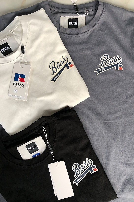 Мужская серая футболка Hugo Boss x Russell Athletic