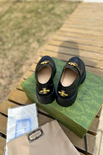Женские кожаные лоферы Gucci Horsebit - Black   