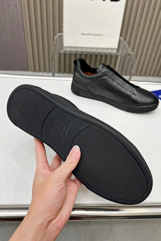 Чёрные кожаные кроссовки Ermenegildo Zegna