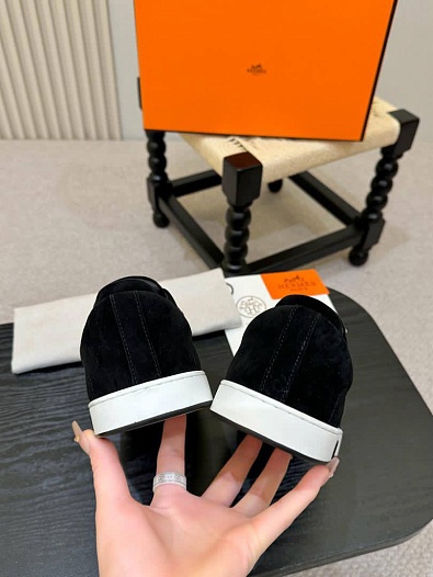 Мужские замшевые кроссовки Hermes Kid - Black   