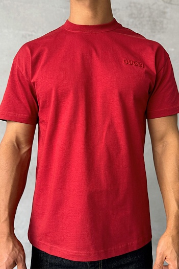 Мужская бордовая футболка Gucci logo-embroidered   