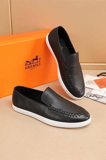 Мужские кожаные лоферы Hermes Julian - Black   