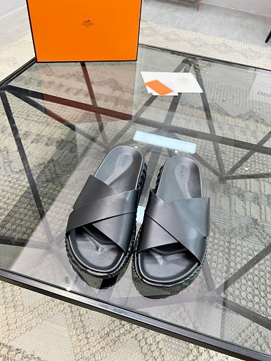 Кожаные шлёпанцы Hermes Infra - Black   