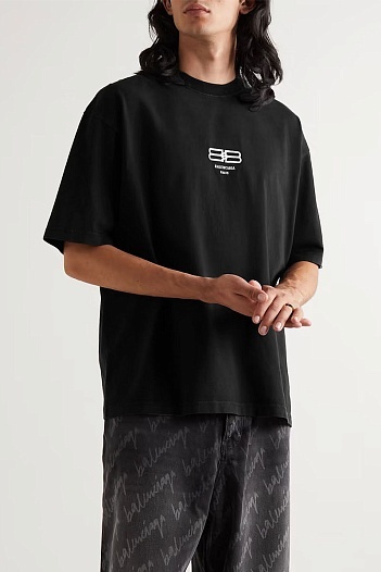 Чёрная оверсайз футболка Balenciaga BB Paris   