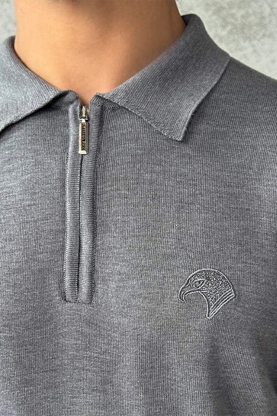Мужское поло Stefano Ricci Eagle zip-neck - Grey