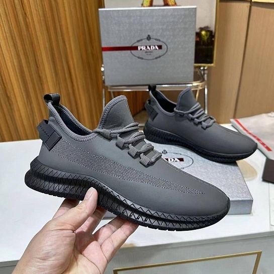 Мужские кожаные кроссовки Prada lace-up - Grey