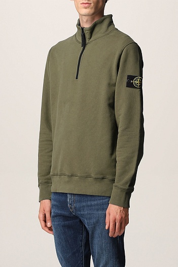 Мужская зелёная кофта с патчем на плече Stone Island Zip Neck   