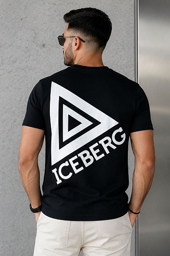 Мужская чёрная футболка Iceberg triangle logo-print   