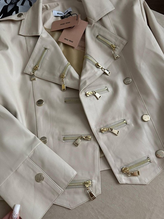 Женская кожаная куртка MIU MIU premium - Beige