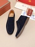 Замшевые лоферы с меховой стелькой Loro Piana Open Walk - Navy