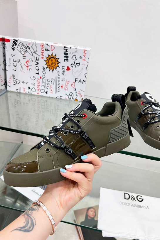 Коричневые кожаные кроссовки Dolce&Gabbana