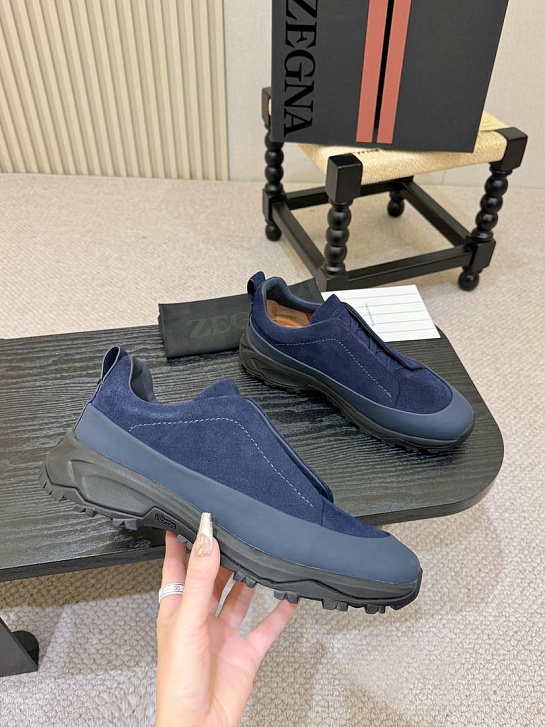 Замшевые кроссовки Zegna Triple Stitch Monte - Blue