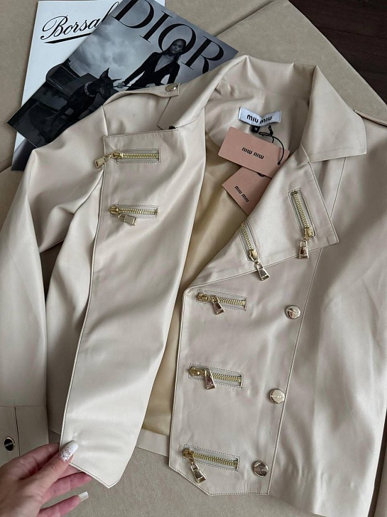 Женская кожаная куртка MIU MIU premium - Beige