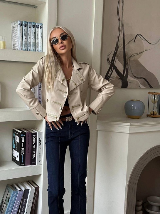 Женская кожаная куртка MIU MIU premium - Beige