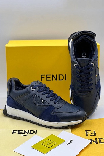 Кроссовки с мехом Fendi синего цвета   