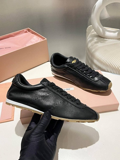 Женские кожаные кроссовки MIU MIU Premium - Black   