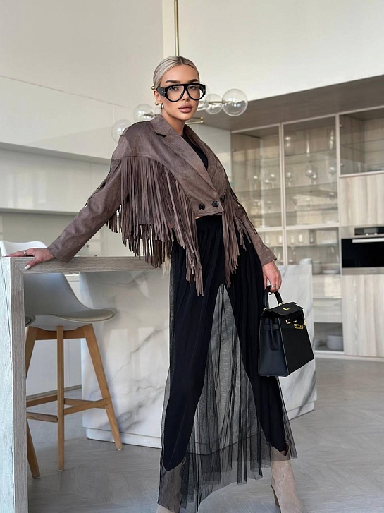 Женская замшевая косуха с бахромой Yves Saint Laurent