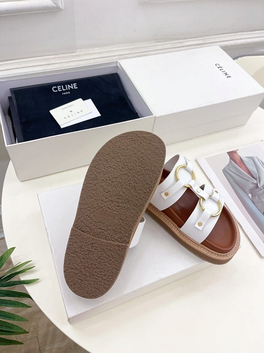 Женские кожаные шлёпанцы Celine Tippi - White