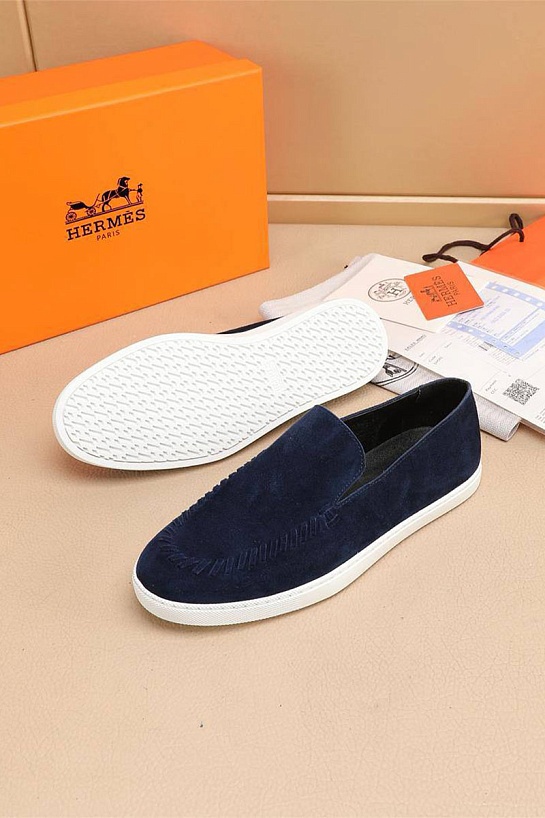Мужские замшевые лоферы Hermes Julian - Navy