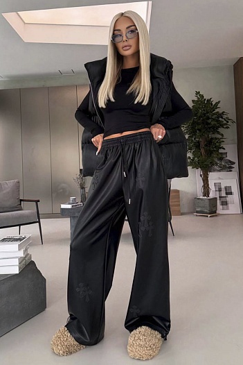 Женские брюки из эко кожи Chrome Hearts Premium   