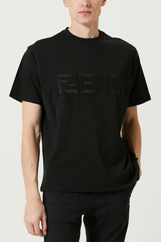 Чёрная футболка Fendi logo-embroidered