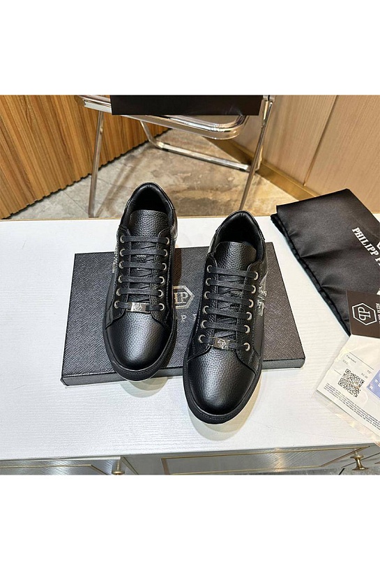 Мужские кожаные кроссовки Philipp Plein чёрного цвета