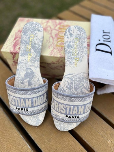 Женские шлепанцы Dior Dway Slide Embroidered Cotton   